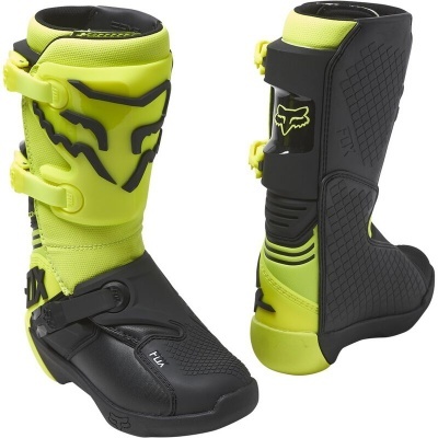 Botas de motocross amarelo fluorescente e preto da marca FOX