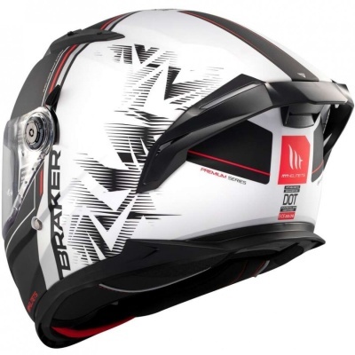 Capacete integral branco com detalhes em preto e vermelho com visor transparente