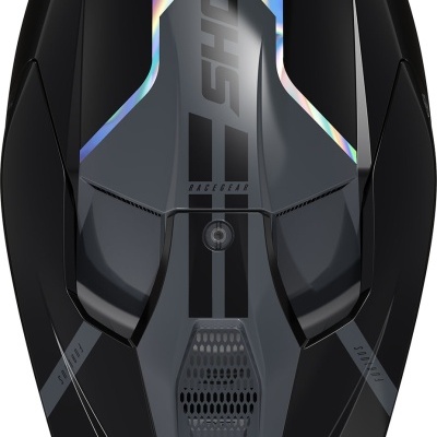 Capacete preto e cinzento SHOT RACE GEAR com detalhes iridescentes