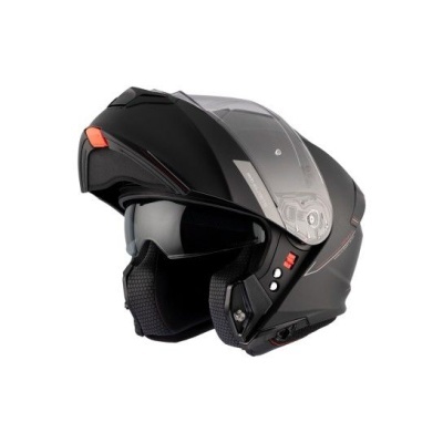 Capacete modular preto com viseira transparente e interior almofadado