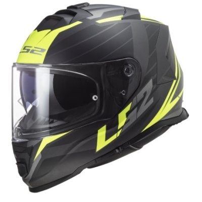 Capacete integral preto e amarelo com viseira transparente