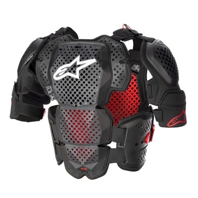 Colete de proteção preto e vermelho com logotipo branco Alpinestars
