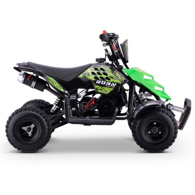 Quadriciclo infantil verde e preto com texto ROAN RACING RAPTOR 49cc