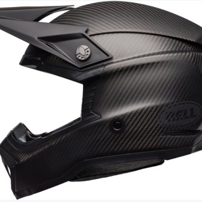 Capacete integral motocross de fibra de carbono, preto com visor ajustável e logo BELL