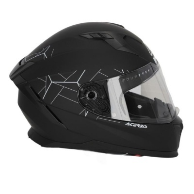 Capacete integral preto com padrão branco e viseira transparente ACERBIS