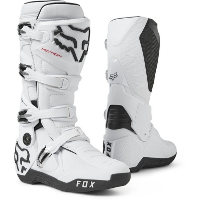 Botas para motocross brancas e pretas da FOX com fechos ajustáveis
