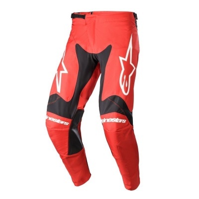 Calças de motocross vermelhas e pretas com gráficos brancos alpinestars