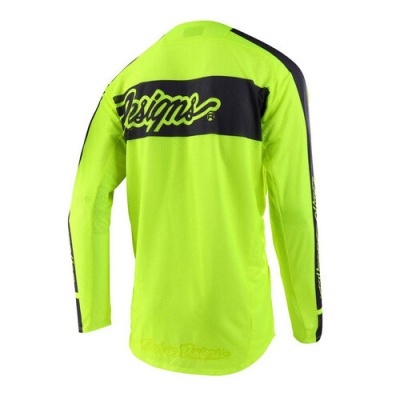 Camisola motocross amarelo fluorescente com texto preto nas costas