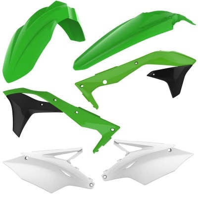 Peças plásticas para moto em verde, branco e preto