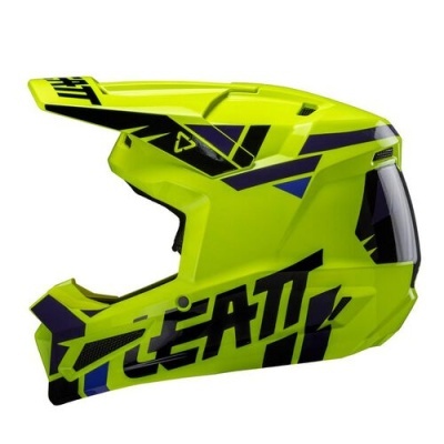Capacete integral amarelo fluorescente LEATT com grafismos pretos