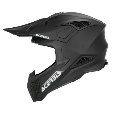 Capacete preto de motocross com logos ACERBIS em branco