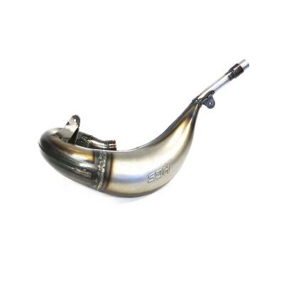 Escape de metal cromado com formato curvado e marcação SSFR