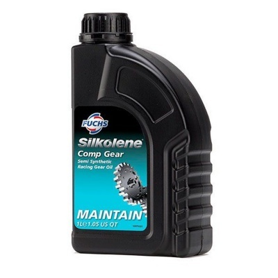 Frasco preto de óleo para engrenagens com rótulo azul e preto