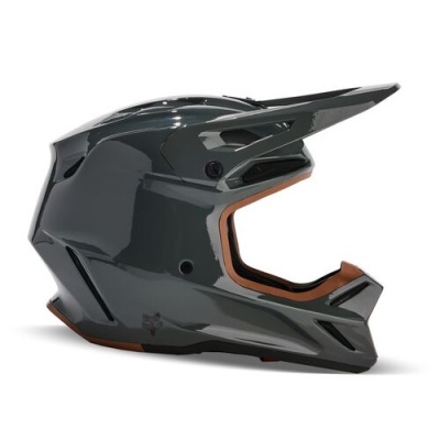 Capacete integral cinzento metálico para motociclismo com interior castanho