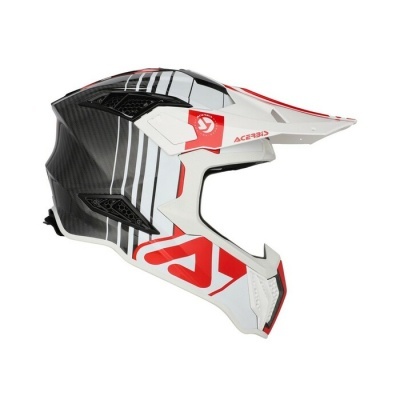 Capacete de motocross branco, vermelho e preto com logótipo ACERBIS
