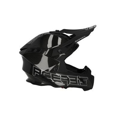 Capacete integral de motocross preto em fibra de carbono com visor ajustável e texto 'ACERBIS' e 'FREERIDE'.