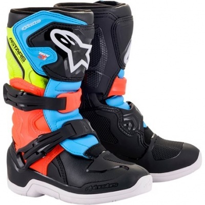 Bota de motocross Alpinestars colorida com fechos ajustáveis e logo