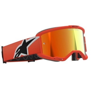 Óculos de proteção com lentes espelhadas amarelas e banda elástica laranja