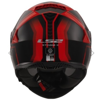 Capacete de moto LS2 STORM II vermelho e preto visto de trás