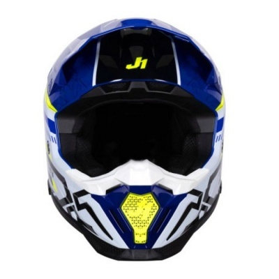 Capacete integral azul, branco, preto e amarelo para motocross