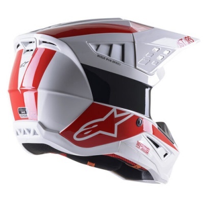 Capacete motocross branco vermelho preto com visor e inscrições