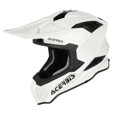 Capacete integral branco com detalhes em preto e marca ACERBIS