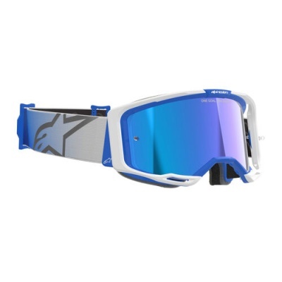 Óculos de proteção desportivos com lentes espelhadas azuis e correia cinza e azul Alpinestars