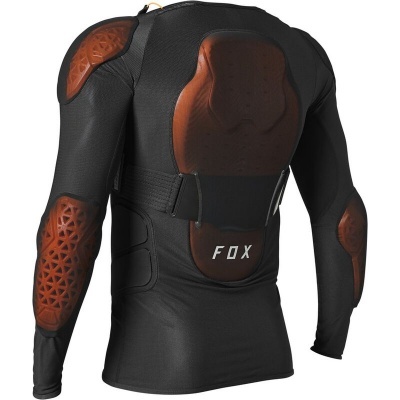Camisola de proteção preta e castanha com almofadas reforçadas e texto FOX