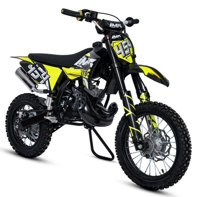 motocross infantil preta e amarela com números 45 e logo IMR em fundo branco
