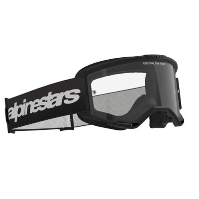 Óculos de proteção motocross Alpinestars pretos com lente espelhada e cinta elástica com logo