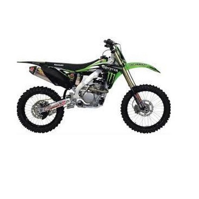 Motocross Kawasaki preto e verde com gráficos Monster