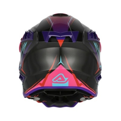 Capacete motocross preto com detalhes coloridos e símbolo azul claro