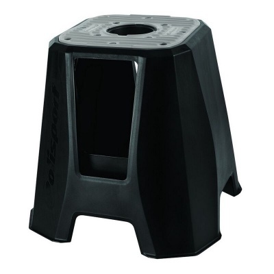 Banco de plástico preto com topo cinzento e orifício central