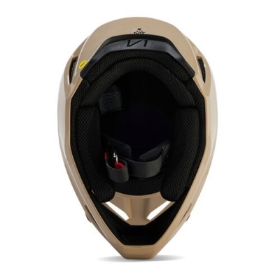 Capacete de mota bege com interior preto acolchoado