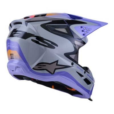 Capacete integral motocross azul, cinzento e preto com ventilação e visores