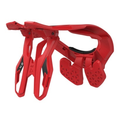 Suporte vermelho para joelho e cotovelo em plástico rígido com almofadas pretas