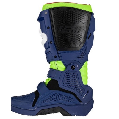 Bota de motocross azul, verde e preta com proteção rígida e texto LS4IT