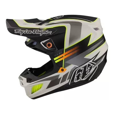 capacete integral motocross branco preto com detalhes laranja amarelo