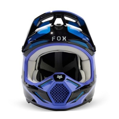 Capacete integral azul e preto da marca FOX