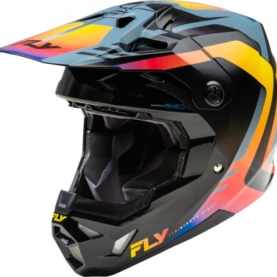 Capacete integral motocross FLY preto e colorido com alças de ventilação