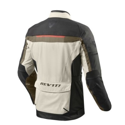 Casaco para motociclista REV'IT! bege, preto e verde-oliva com detalhe vermelho