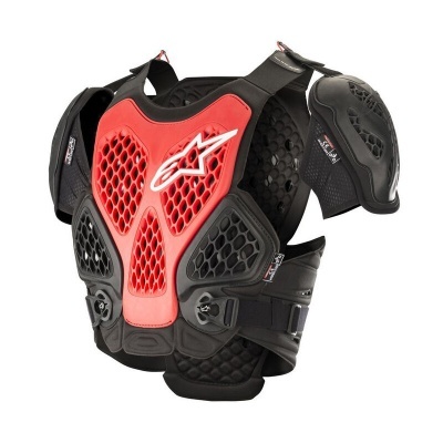 Colete de proteção motard preto e vermelho Alpinestars com proteções ventiladas