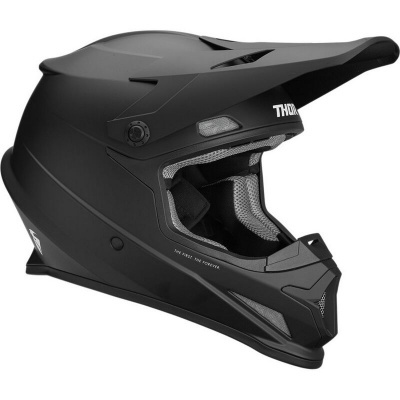 Capacete integral preto de motocross THOR com viseira e interior acolchoado