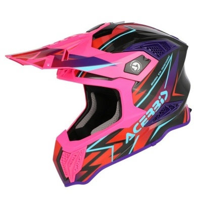 capacete motocross colorido rosa preto vermelho azul