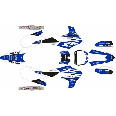 Autocolantes para moto Yamaha em azul e branco com logos de marcas e números