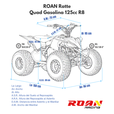 Quad automático 125cc R8 Roan Ratte R-N-1 marcha atrás Laranja