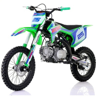 Motocross verde com número 25 nas placas frontal e traseira