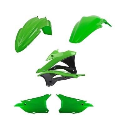 Conjunto de peças plásticas para moto em verde e preto sobre fundo branco