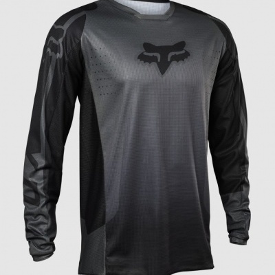 Camisola desportiva cinza e preta com logotipos de raposa