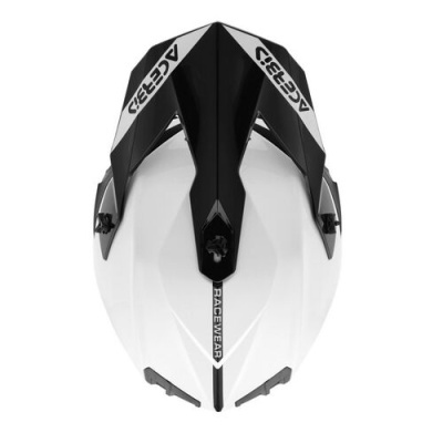 Capacete branco e preto da marca ACEED com texto RACEWEAR